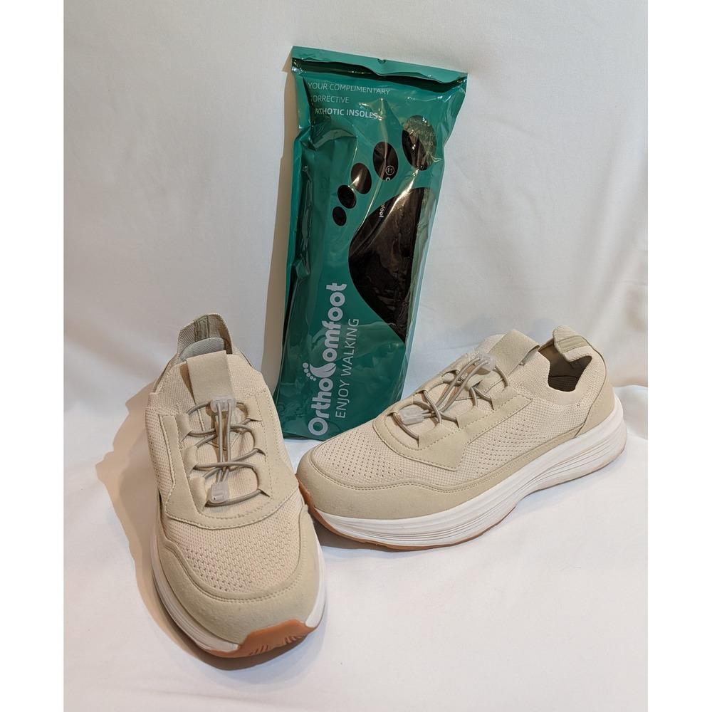 OrthoComfort Men's Beige Mesh Sneakers Slip On Elastic Laces EU 45